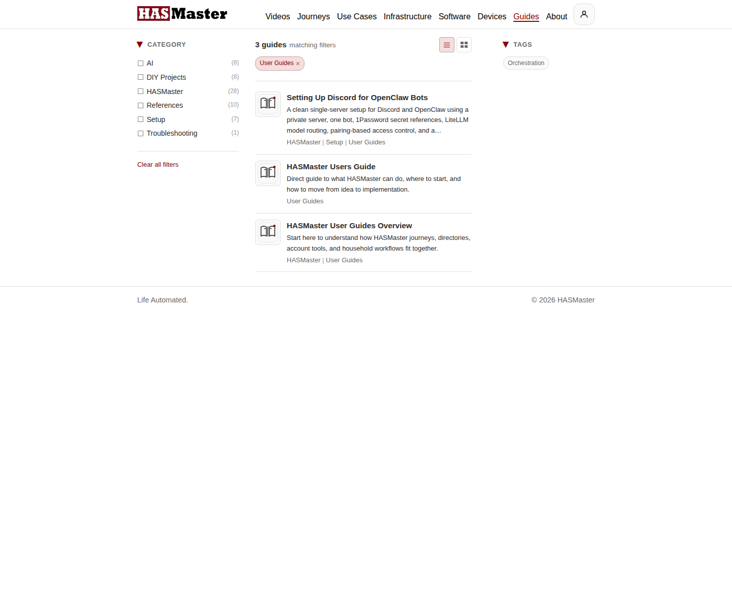 HASMaster user guides category page screenshot from the public site